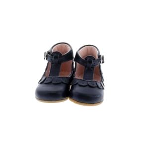 Jacadi Girls Navy Blue Leather Scallop Detail T Strap Size 1 1/2 Flats